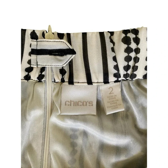 Chico’s Women's Ivory & Cream Striped Polka Dot Back Zipper Midi Skirt Size 2 - Picture 3 of 5